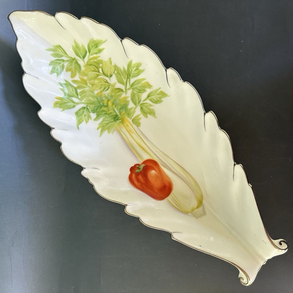 Noritake Hand Painted Japan Sandwich Serving Tray Leaf Porcelain Platter 12.5”